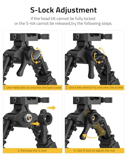 Rifle Bipod with Tiltable Head Bipods for Rifles | Quick Release Picatinny, S-Lock Tilt Head, 6 Height Settings