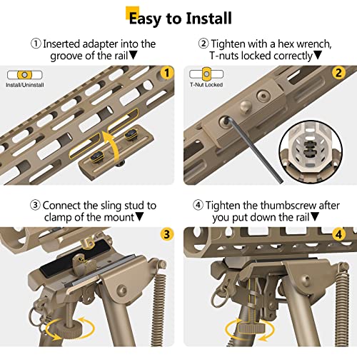 6-9 Inches Bipod with Adapter for M-Rail | Aluminum Alloy & Hardened Steel, Spring-Tension Legs