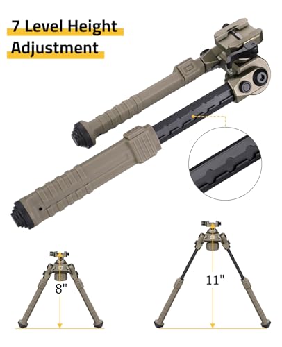 Rifle Bipod Quick Release Picatinny Bipod for Shooting and Hunting | 360 Degree Swivel Adjustable Height Made of Lightweight High-Strength Polymer and Aluminum for Stable and Sturdy Support