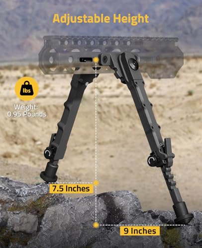 7.5-9 Inches Rifle Bipod for M-Rail Bipods for Rifles | Aluminum Sturdy Construction Portable and Foldable Bipod Leg Direction Adjustable for Hunting and Shooting