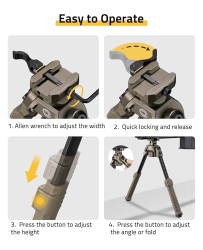 Rifle Bipod Quick Release Picatinny Bipod for Shooting and Hunting | 360 Degree Swivel Adjustable Height Made of Lightweight High-Strength Polymer and Aluminum for Stable and Sturdy Support