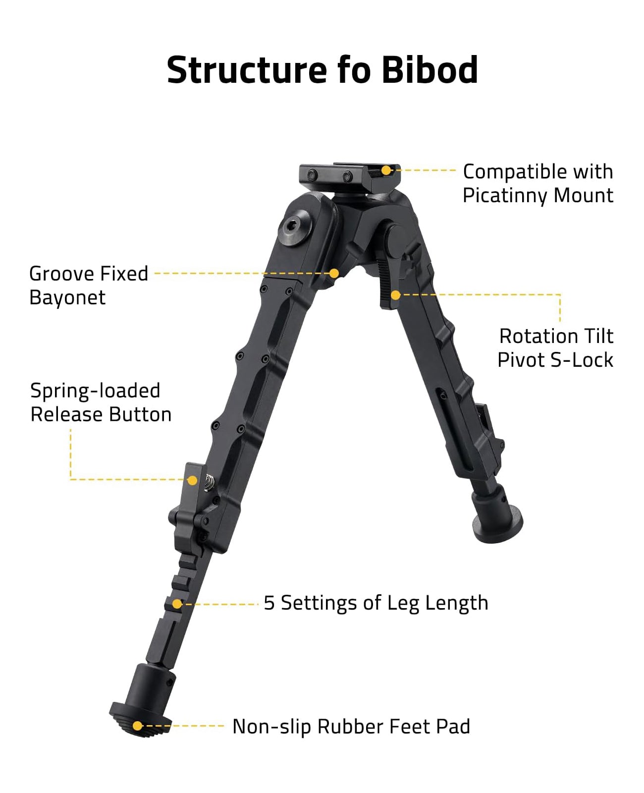 Rifle Bipod with 360 Degrees Swivel