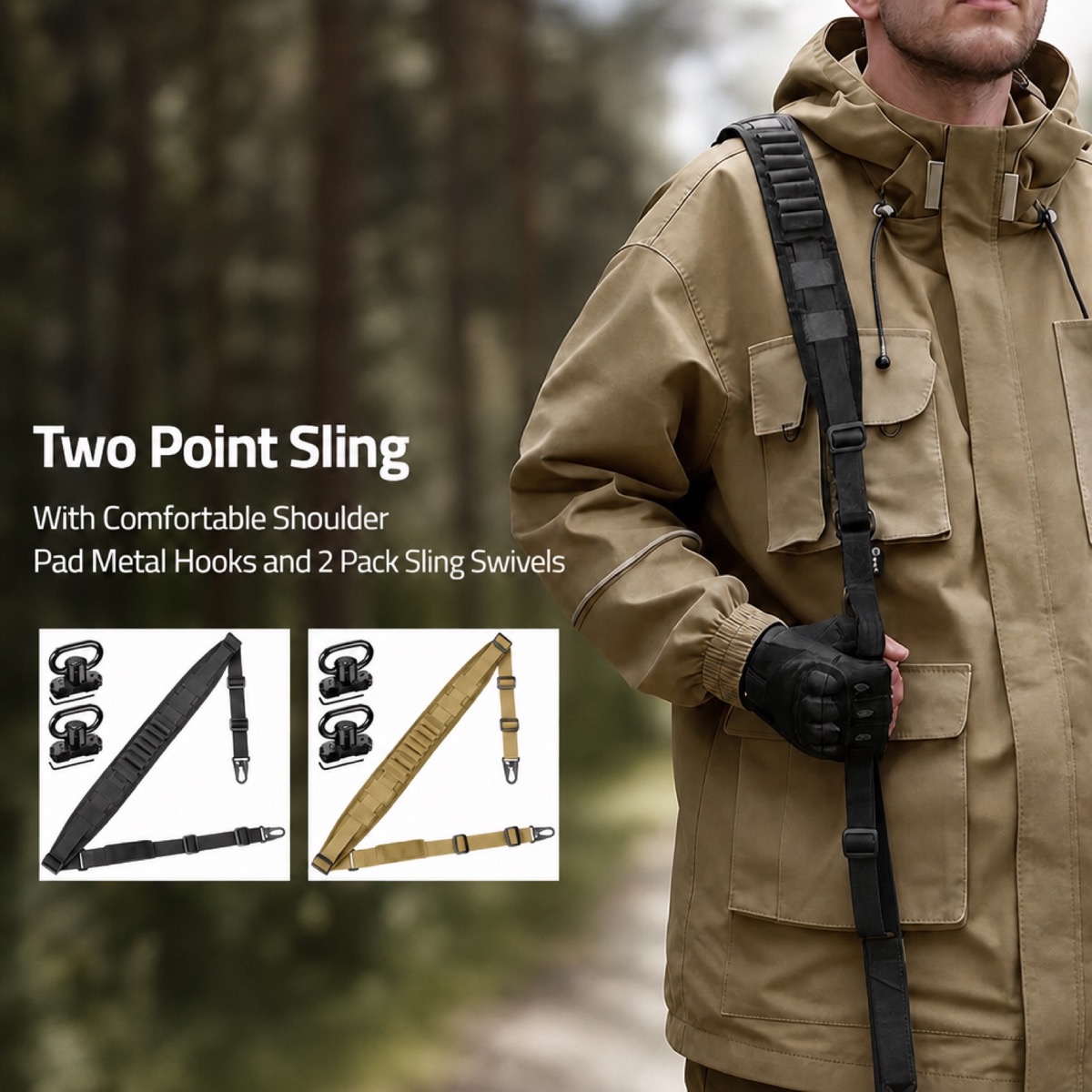 Two Point Sling Quick Adjust Rifle Sling 2-Pack Gun Swivels